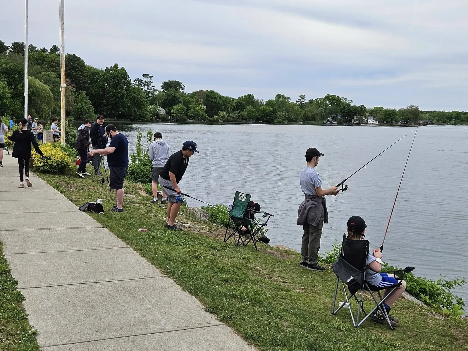 Residents fishing along the waterfront in Coventry, Rhode Island